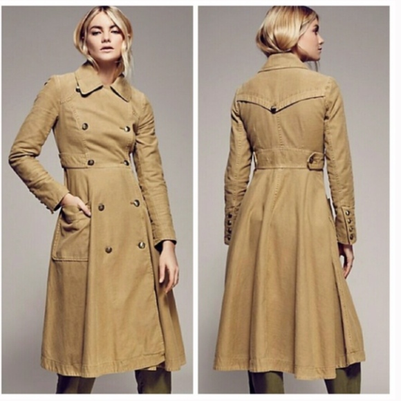 Free People Jackets & Blazers - Free People Full Sweep Trench Coat Khaki Cotton